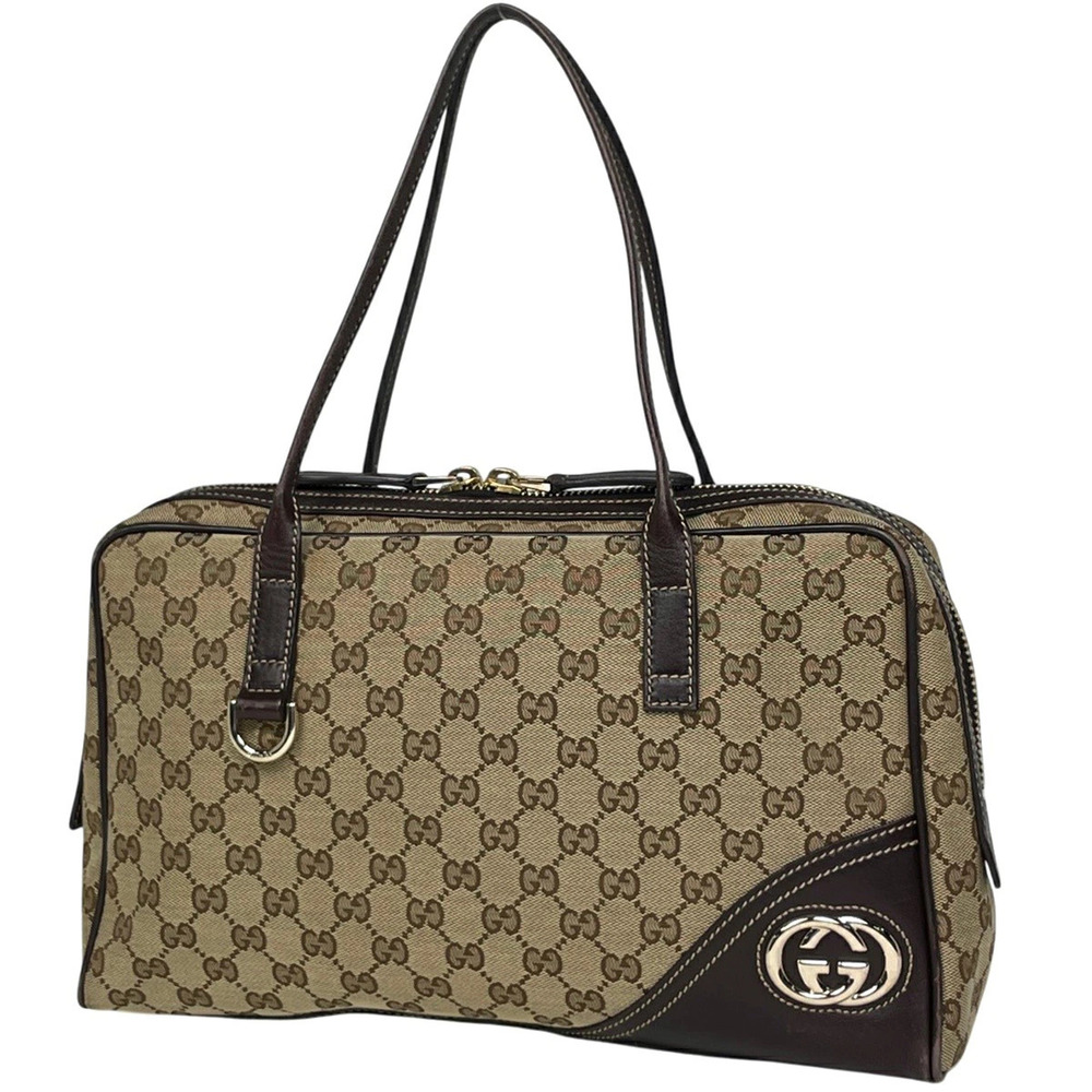 Gucci GG Canvas Britt Bag beige ebony canvas brown leather interlocking G